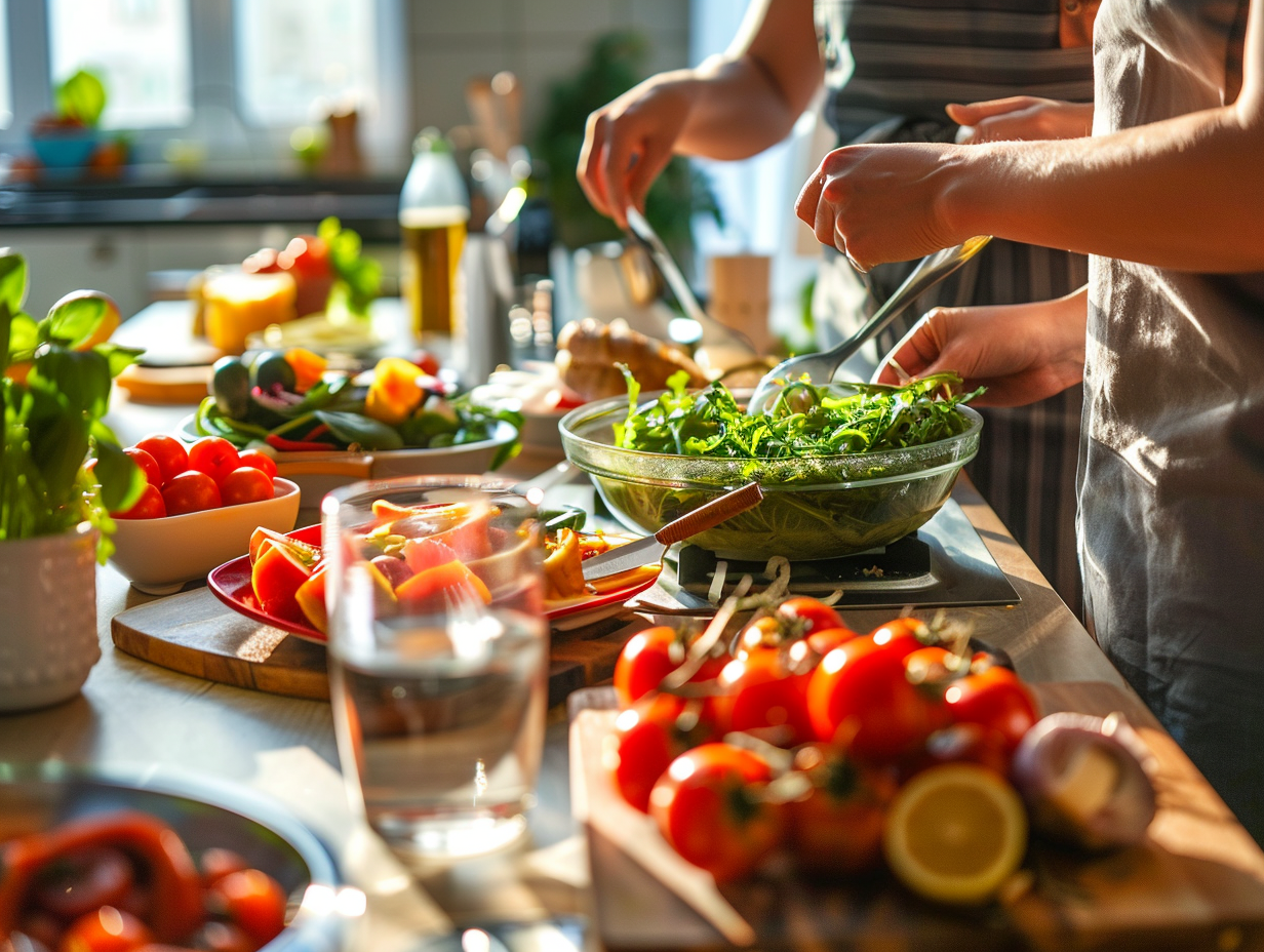 Різнокольорові овочі та фрукти для збалансованого харчування